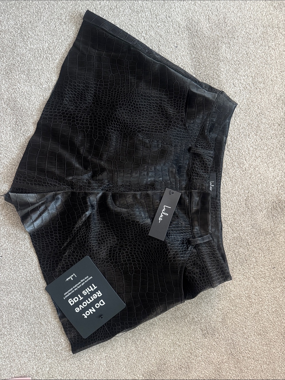 Lulu's Black Faux Croc High-Waist Shorts